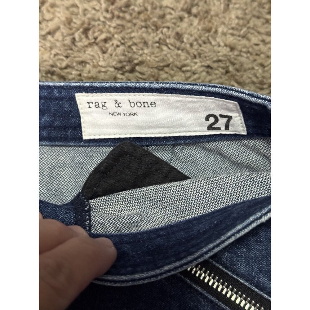 RAG & BONE Racer Denim Mini Skirt Zip Preppy Academia Grunge Gothic Party Sz 27 - Picture 3 of 8